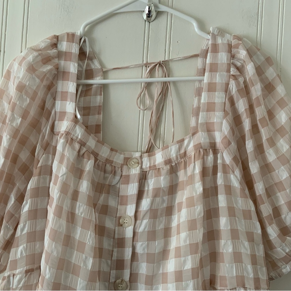 En Saison Beige and White Gingham Midi Dress - Picture 4 of 9
